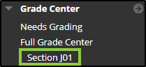 a section of the navigation panel showing the Grade Center and smart views